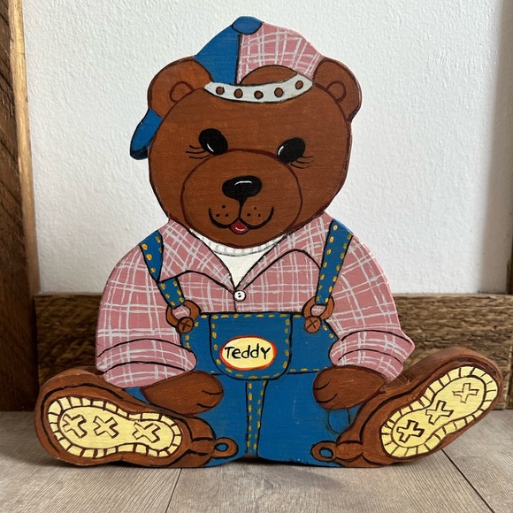 Hand Crafted Other - Vintage 90s Hand Crafted Wooden ‘Teddy’ Bear Nursery Kids Boys Room Decor